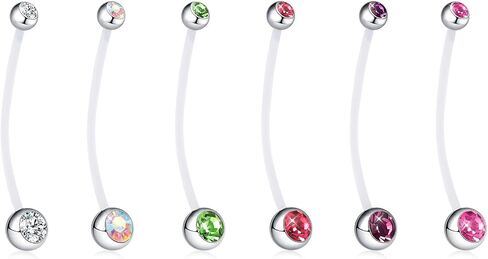 14G Pregnancy Belly Button Rings Clear Long Flexible Bioplast Sport Maternity Navel Retainer CZ Balls Body Piercing 38mm in Saudi Arabia