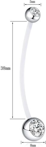 14G Pregnancy Belly Button Rings Clear Long Flexible Bioplast Sport Maternity Navel Retainer CZ Balls Body Piercing 38mm in Saudi Arabia