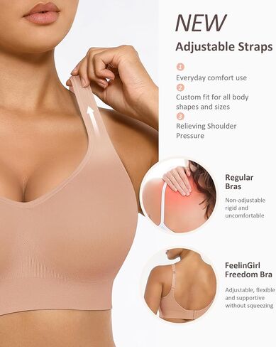 FeelinGirl Wireless Bras for Women Built-in Soft Cups No Underwire Bralettes Adjustable Straps Full Coverage Everyday Bras in Kuwait