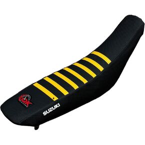 Premium Multi Grip Seat Cover - Compatible Fit for 2001-2011 Suzuki Rm 125 250 Seat Cover Fits Black with Yellow Ribs S29