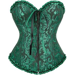 COSWE Lace Up Corsets for Women, Corset Toos with Boned Overbust,Front Zipper Corset Top for Women