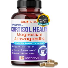 VITAL HERBAL Cortisol Health Supplement - Liposomal Magnesium with Ashwagandha L-Theanine St. John's Wort - Maximum Potency - Support Restoration, Strength - Made in The USA