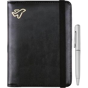 WALNEW Passport Holder for Travel, RFID Passport Cover Wallet for Women Men, PU Leather Passport Book Card Holder Case with Pen, Travelling Essentials for Flying