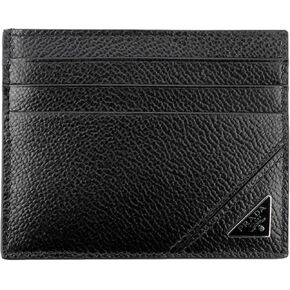 حامل بطاقات جلد Vitello Grain باللون الأسود للرجال من Prada in Kuwait