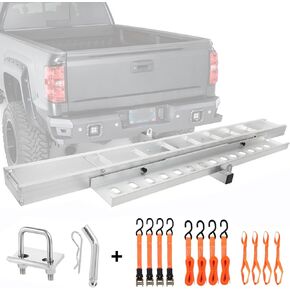 Motorcycle Hitch Carrier 400LBS, Aluminum Lightweight Robust Dirt Bike Hitch Hauler with 4.5' Longer Ramp, Tie-Down Straps and Hitch Tightener, 2" Receiver, 5.5" Wide Tire