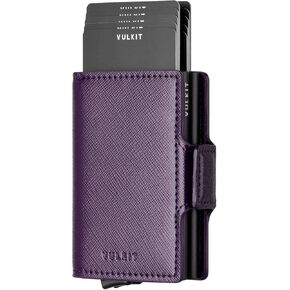 VULKIT Credit Card Holder RFID Blocking Leather Automatic Pop Up Wallet Magnetic Wallet Double Card Case for Men and Women
