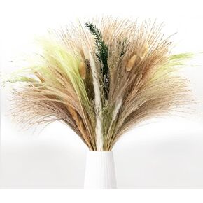 N&T NETING 88Pcs Dried Pampas Grass Decor with 2pcs Dried Palm Leaves Boho Home Decor Bouquet for Boho Wedding Home Party Kitchen Vase Farmhouse Table Arrangements，Anniversary Decor