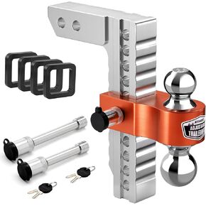 Kohree 6" Adjustable Trailer Hitch Fit 2 Inch Receiver, Dual Solid Ball 2" and 2-5/16"(12,500 LBS GTW), Drop & Rise Heavy Duty Aluminum Tow Hitch with 4 Silencer Pads & 2 Locking Hitch Pin, Black