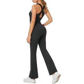 Flare Yoga Jumpsuit for Women Sweetheart Neckline Tank Top Full Length Bodycon One Piece Casual Unitard Playsuit