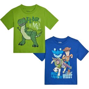 Disney Toddler Boys' Toy Story Shirt - 2 Pack Woody Buzz Lightyear Rex Graphic Tees - Toy Story Clothes for Boys (Sizes:2T-7)