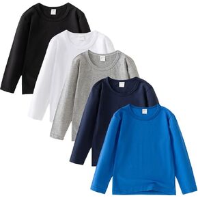 5 Pack Cotton Long Sleeve Tee Shirts for Boys Kids Toddlers' Basic Crewneck Tops T-Shirts