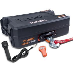 RUGCEL WINCH 12V DC Electric Portable Utility Winch 4500lb/2041kg Single Line Pull with Steel Mounting Plate, Integrated Hawse Fairlead and Synthetic Rope,Wiress Remote, Black