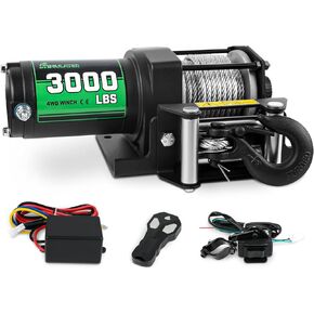 3000lb ATV Winch with Synthetic Rope,Electric Winch 12V, with Wireless Remote Control and Manual Switch, with Hawse Fairlead,IP67 Waterproof,Suitable for Most Trailer, Boat and ATV Winch