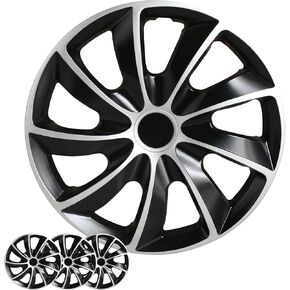 Hubcaps 4-Pack Kit, 17 inch Hub Caps Set of 4 Wheel Covers with Universal Snap-On Retention Rings, 2-Tone ABS Plastic Black and Silver Car Rims for All Models (SG-5084-DP-17)