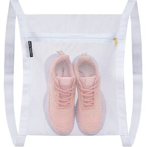 Shoe Drying Bag, Sneaker Bags for Dryer, Bag for Drying Shoes, Reusable Shoe Dryer Mesh Bags, Honeycomb Net Laundry Bags with Zipper & Strap for Washing Machine, Shoes, Clothing, 15.7x13.8 Inch, White