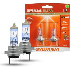 SYLVANIA - H7 SilverStar Ultra - High Performance Halogen Headlight Bulb, High Beam, Low Beam and Fog Replacement Bulb, Brightest Downroad with Whiter Light, Tri-Band Technology (Contains 2 Bulbs)