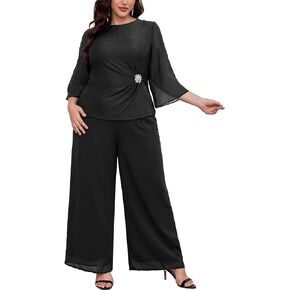 AOVDE Plus Size Pant Suits Mother of Bride Dressy Pant Suits 2 Piece Outfits with Pockets for Women Wedding Guest