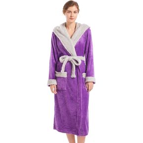 Inner Wish Women Hooded Plush Robe, Fleece Cozy Warm Bathrobe