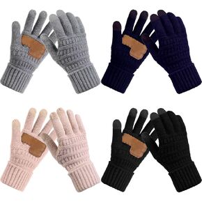 Geyoga 4 Pairs Women's Touchscreen Warm Winter Gloves Knit Thermal Glove with 3 Touch Screen Fingers Soft Elastic Thick Fleece Lined Gloves Anti Slip Texting Gloves for Women Cold Weather Gifts
