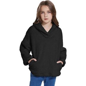 Sherpa Hoodies for Girls Drop Shoulder Fuzzy Fleece Pullover Oversized Sweatshirt With Pockets 4-12 Years