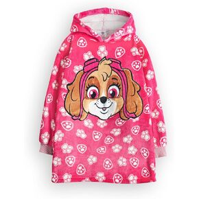 Paw Patrol Girls Wearable Hooded Blanket | Kids Skye All Over Print Fleece Hoodie | Pink Snuggle Pullover Loungewear Gift
