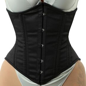 Black Cotton Corset Womens Underbust Waist Training Corset Heavy Duty Double Steel Boned Cotton Black Corset