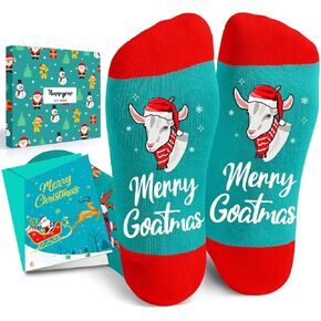 HAPPYPOP Christmas Gifts for Teens Men Women - Green Christmas Stockings With Greeting Card Secret Santa Socks Xmas for Goat Lovers