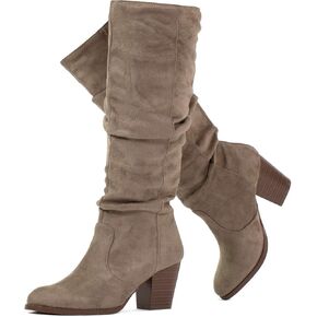 RF ROOM OF FASHION Women's Stacked Heel Slouchy Knee High Boots (Regular Fit)