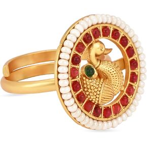 I Jewels Antique Gold Plated Indian Wedding Bollywood Ethnic Floral Shaped design Adjustable Finger Ring For Women &
