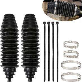 Steering Rack Boot Kit, Universal Steering Rack and Pinion Tie Rod Boots, Dustproof Silicone Inner Tie Rod Boot Set with Rack and Pinion Bellow Cable Ties and Clamps (Black)