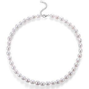 Baroque Pearl Strand Necklace - 8-9.5MM Cultured Pearls, 925 Sterling Silver Clasp, Timeless Anniversary or Mother's Day Gift, 18+2IN Adjustable Chain, Elegant Options in Black, Grey, or White