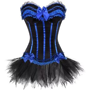Women's Burlesque Stripe Butterfly Bow Corset Body Shape Bustier Top Party Showgirl Corsets with Tutu Skirt
