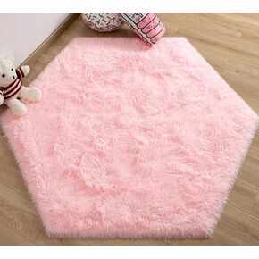 EVOIONOS Pink Hexagon Rug for Princess Tent, Fluffy Area Rug for Kids Room, 4x4.6 Feet for Girls Tent, Furry Soft Nursery Rug, Fuzzy Plush Carpet for Teen Girls Bedroom