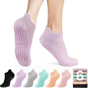 6 Pairs Grip Socks Pilates Socks with Grip for Women, Solid Non Slip Yoga Athletic Socks Grippy Ankle Socks for Barre, Ballet, Workout, Elderly, Hospital, Christmas gifts