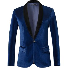 THWEI Mens Velvet Blazer Slim-Fit Solid Color One Button Blazer Sport Coat Jacket for Wedding Dinner Party