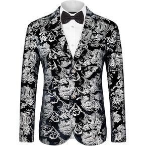 MAGE MALE Men's Dress Party Floral Suit Jacket Notched Lapel Slim Fit Two Button Stylish Blazer