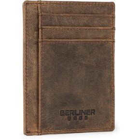 Berliner Bags Vintage Leather Card Case Karl, RFID Blocking Card Holder with ID slot for Men and Women - Brown