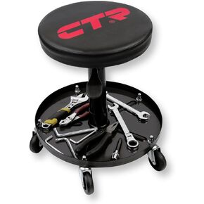CTR Rolling Mechanic Shop Stool with Magnetic Tool Tray, Heavy Duty Work Stool, Adjustable Garage & Workbench Stool, Shop Stool with Wheels, Creeper Seat Shop Chair