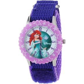 Disney Kids' W000866 "Ariel Time Teacher" Stainless Steel Watch with Purple Nylon Band
