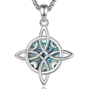 Vito 925 Sterling Silver Wiccan Triple Moon Triquetra Necklace for Women Men, Austrian Crystal Trinity Knot Witchcraft Protection Jewelry Gift, 22"