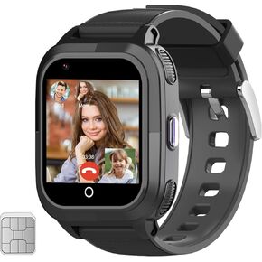 wonlex Kids Smartwatches with SIM Card, 4G Kids GPS Tracker Whatsapp Line Real-time Calling Voice Message SOS Camera, Birthday Gifts for Girls Boys Aged 5-12(Black)