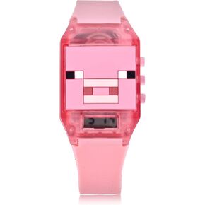 Accutime Microsoft Minecraft Kids Digital Watch - LED Flashing Light, LCD Display, Kids, Girls Watch, Silicone Strap in Pink (Model: Min4031AZ)