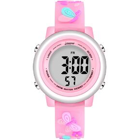 Kids Digital Sport Watches for Girls Boys, Waterproof Outdoor LED Timer with 7 Colors Backlight 3D Cartoon Silicone Band Child Wristwatch