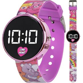 Care Bears Kids Digital Watch, Collectible Tin, Easy-to-Read Round LED Display, Push Button Activation, Fun Design for Kids Featuring Iconic Care Bears Characters, Ideal for Learning Time, Adjustable Strap, Pink Case