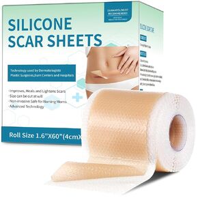Silicone Scar Sheets, Silicone Scar Tape(1.6"x 60" Roll-1.5M), Silicone Scar Strips, Professional Scar Removal Sheets for Surgical Scars, Keloid, C-Section, Burn et