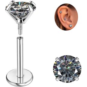 Moissanite Earrings Studs Flat Back Earrings Hypoallergenic : G23 Titanium Earrings for Cartilage Internal Thread 18G Helix Tragus Conch Piercing Jewelry for Women Men Gray D Color VVS1 1-3CT