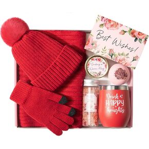 Christmas Gifts for Women, Relaxing Spa Gifts for Women Self Care Gifts Warm Care Package Unique Birthday Gifts for Women Friend Her Mom Sister Wife Teacher w/Winter Beanie Hat Long Scarf Gloves Set