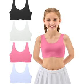 Girls First Bra 7-12 Seamless Training Bras for Girls Sports Bras Stretchy Comfortable- No Pads, Chest Double Lined