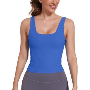 Ribbed Workout Tank Tops for Women with Built in Bra Padded Scoop Neck Slimming Athletic Tank Top