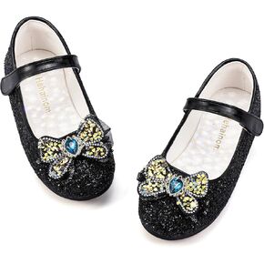 Hehainom Toddler Dress Shoes Mary Jane Ballet Flats Sparkly Bow Little Kid Girls Wedding Party Shoes